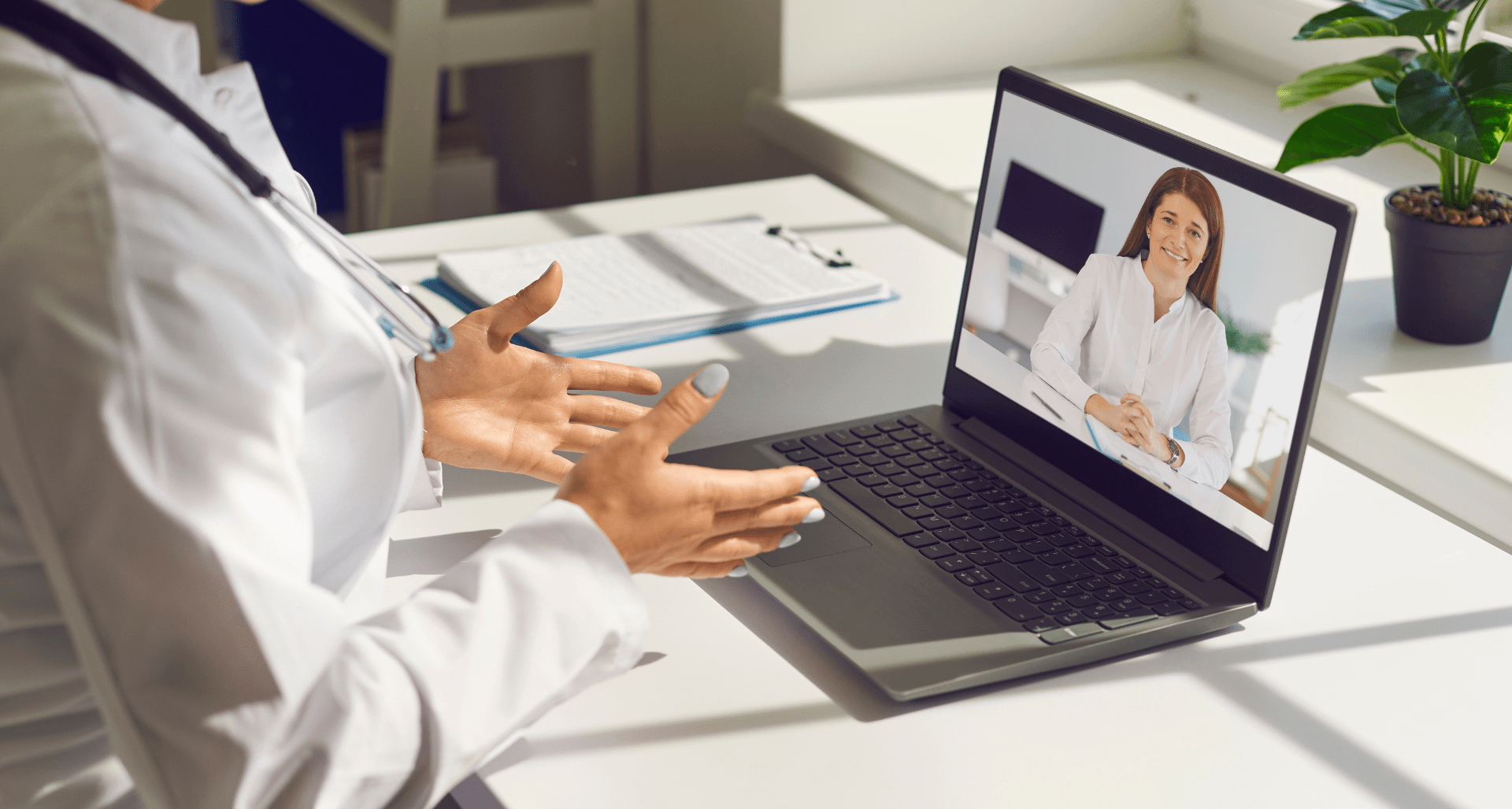 A telehealth consultation between a patient and prescribing psychologist